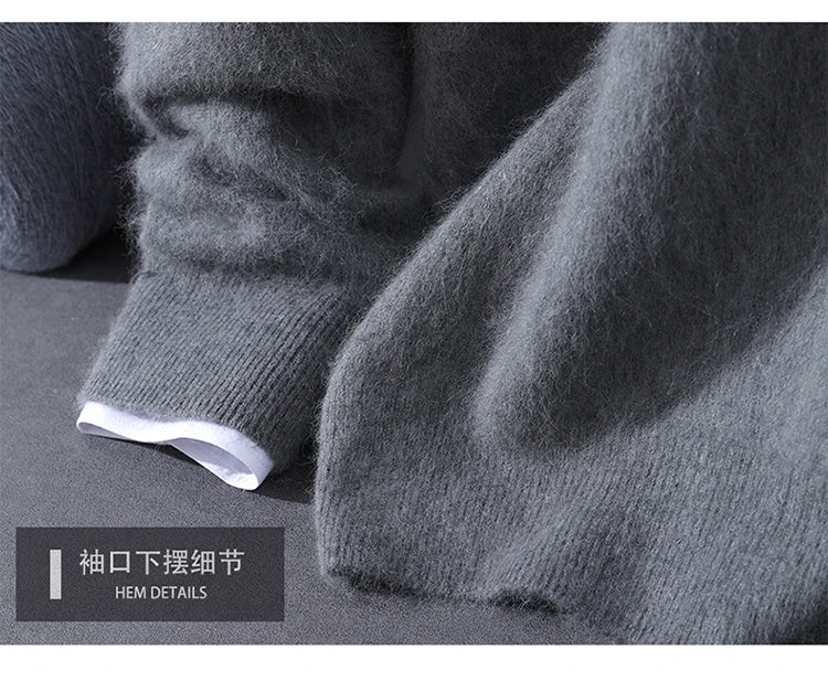 LHZSYY 100% Pure Mink Cashmere Hooded Sweater Men's Hooded Knitted Pullover Business Casual Loose Hoodie Autumn Bottoming Shirt
