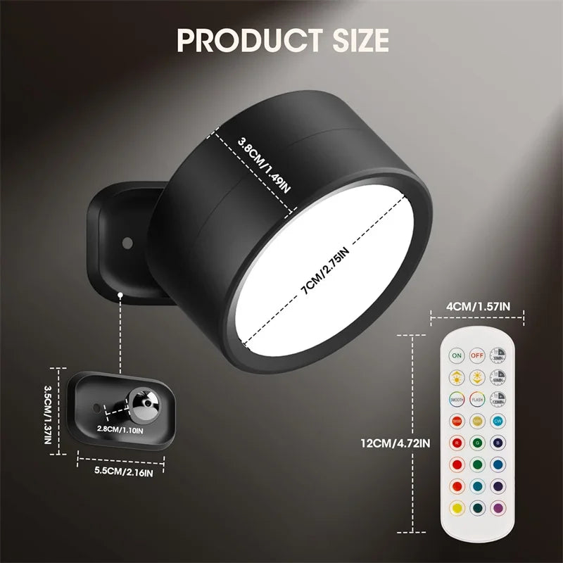 Led Wall Lamp Touch Control 12 Color Modes Remote 360 Rotatable USB Recharge Wireless Portable Night Light For Bedroom Reading