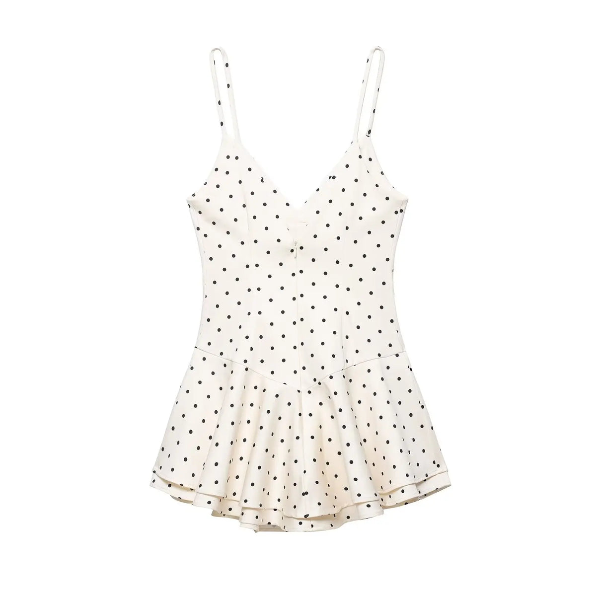 HH Women Elegant Spaghetti Strap V-Neck Dress Fashion Polka Dot Print Slim Fit White Ruffle Dress 2026 Summer Sexy Beach Wear