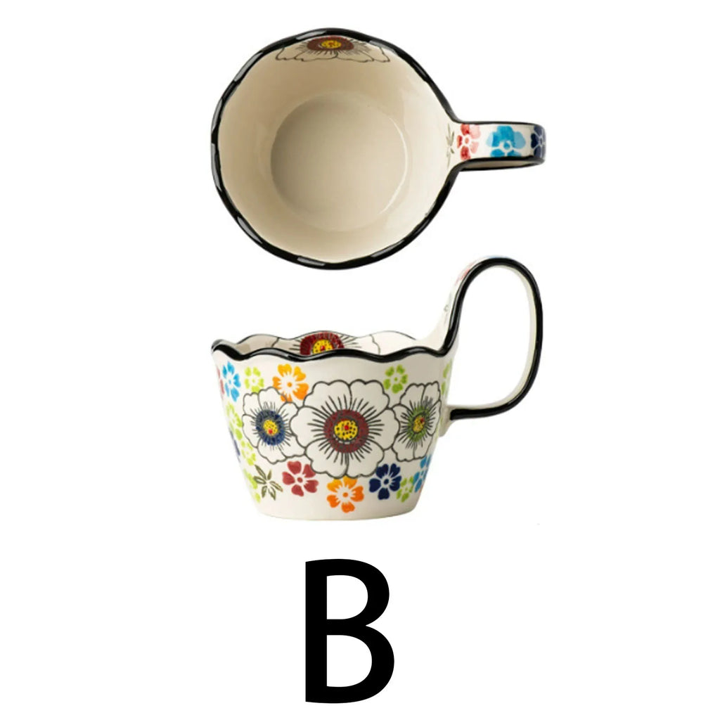1pc, Bohemian Style Ceramic Cup, with Handle for Easy Removal, Coffee Cup, Afternoon Tea Cup, Breakfast Cup, Milk Cup