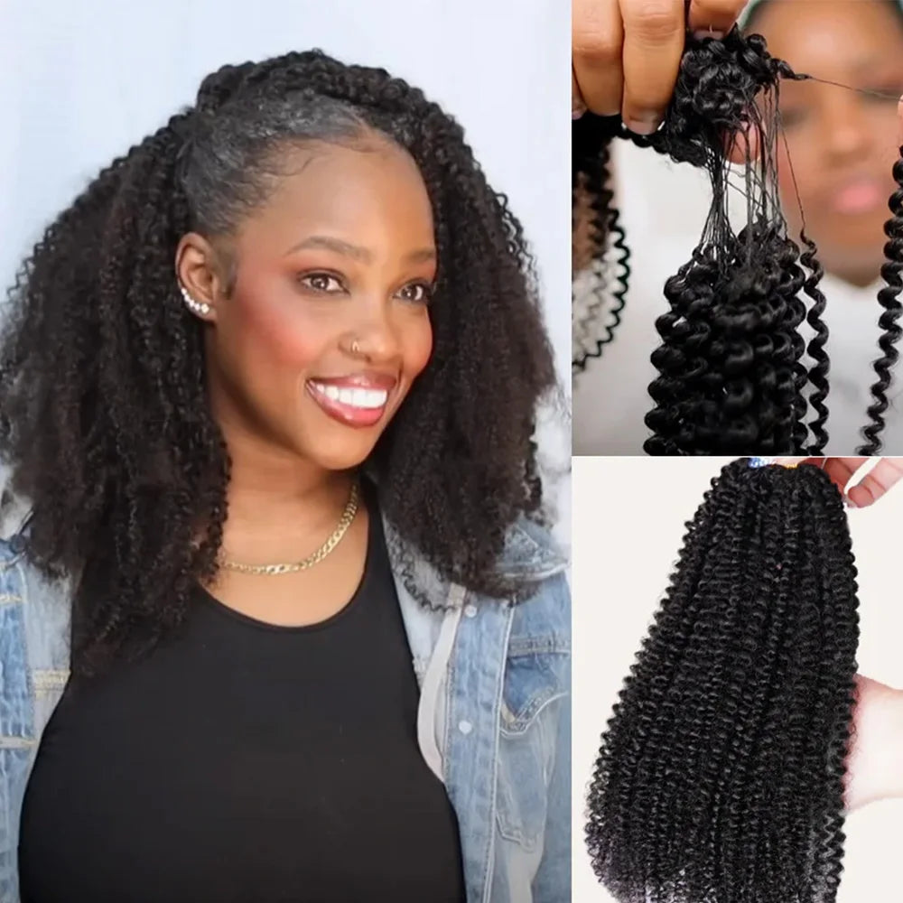 3rd Generation Afro Kinky Curly Crochet Human Hair Extensions 7 Packs Pre Separated Knotless 100% Human Hair Crochet Extension