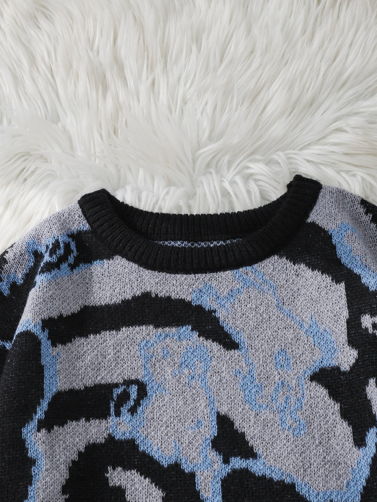 Autumn and Winter Abstract Cat Jacquard Double-Sided Pattern Pullover Sweater Casual Round-Neck Knit Men's Pullover Sweater Suitable for Daily Wear Unisex Outerwear