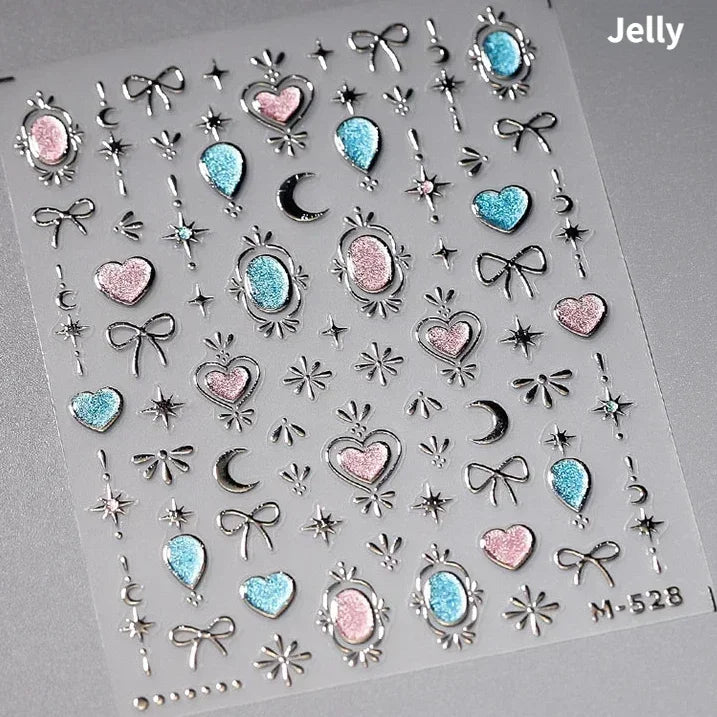 5D Gradient Love Gem Glitter Love Heart Colorful Cat's Eye Rhinestone Soft Self Adhesive Nail Art Stickers Shiny Manicure Decals