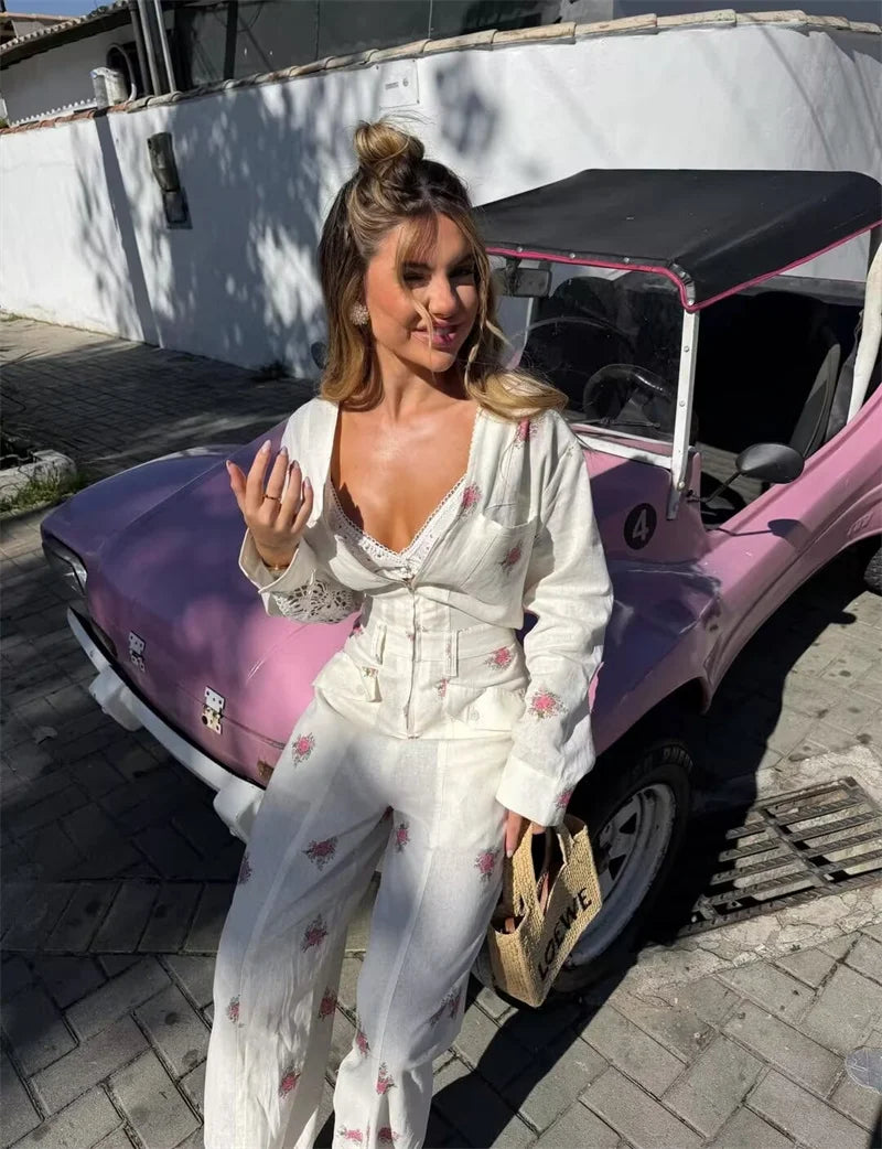 Guobioziy Women's Jumpsuit 2026 Early Fall New Arrival Fashionable Printed Long-Sleeve V-Neck Zipper Elastic Waist Jumpsuit