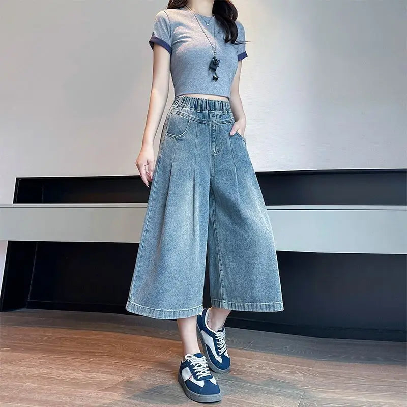 Denim Shorts Loose High Waist Wide Leg Shorts