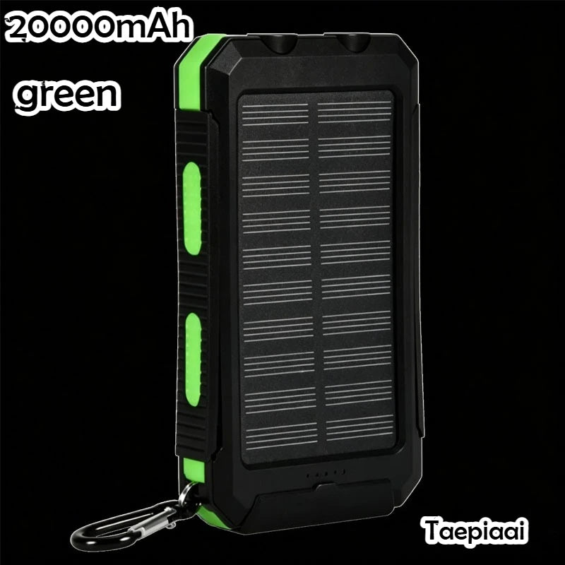 Solar Power Bank 20000mAh Portable Charging Poverbank External Battery Charger Strong Light LDE Light for All Smartphones