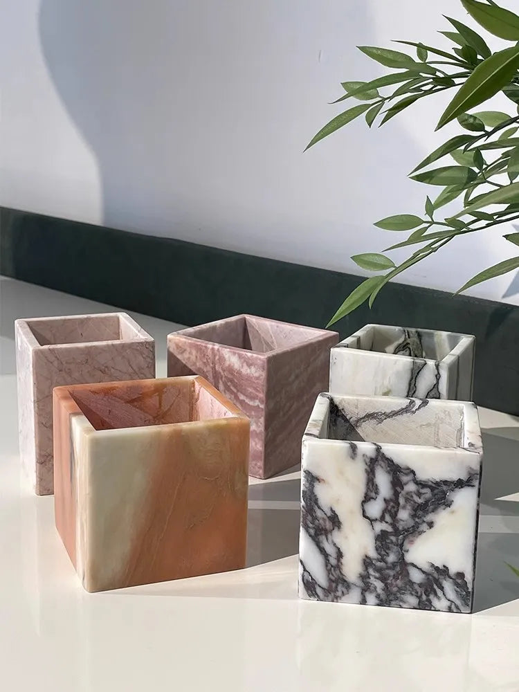 Art Ornament Photographic Prop Marble Candle Holder Modern Light Luxury Style Handmade Home Decoration Quadrate Candelabrum
