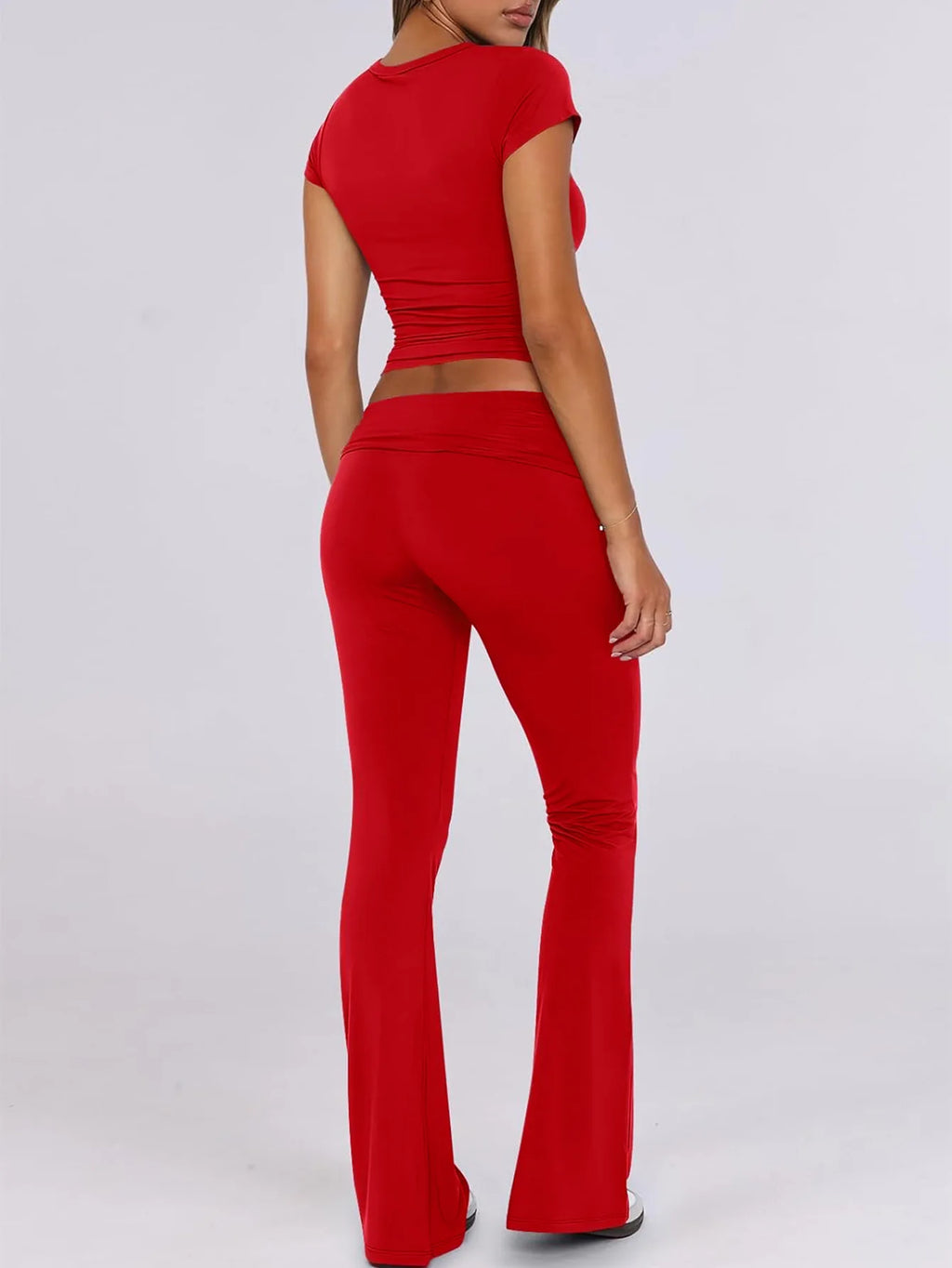 Women's Sexy Tops Suits 2026 Summer Latest Casual Solid Color Yoga Suit Slim Fit Sports Short Sleeved Pants Two-Piece Set Outfit