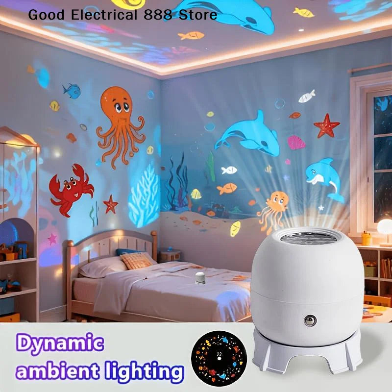 LED Ocean Projector Light, 360° Rotating Dynamic Night Light, USB Powered Ambient Lamp, Decorative Lighting for Game,Living Room