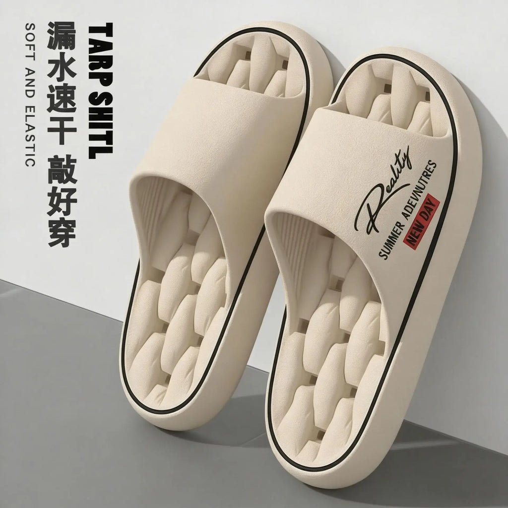 New Summer Thick Bottom Slippers Indoor Home Bathing Anti-slip Couple Outdoor Wearable Slip-On Shoes Men's Comfortable Massag...