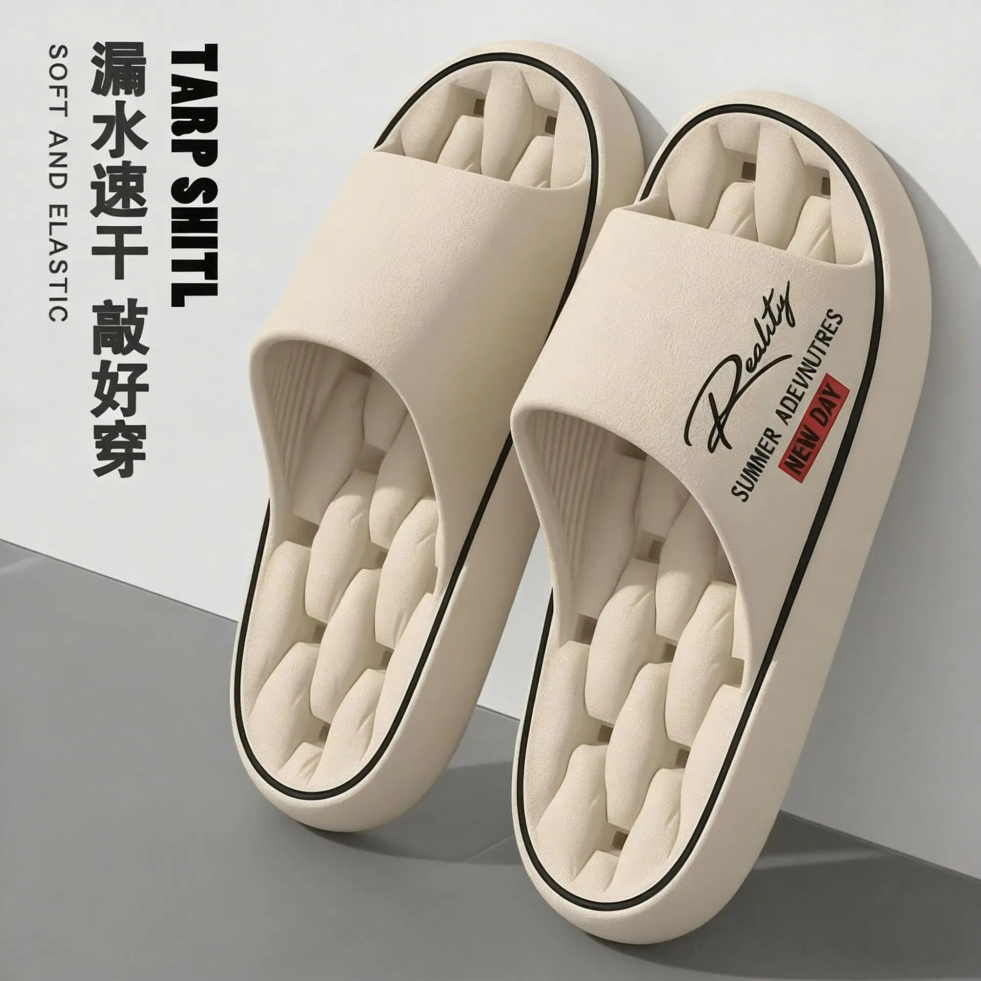 New Summer Thick Bottom Slippers Indoor Home Bathing Anti-slip Couple Outdoor Wearable Slip-On Shoes Men's Comfortable Massag...