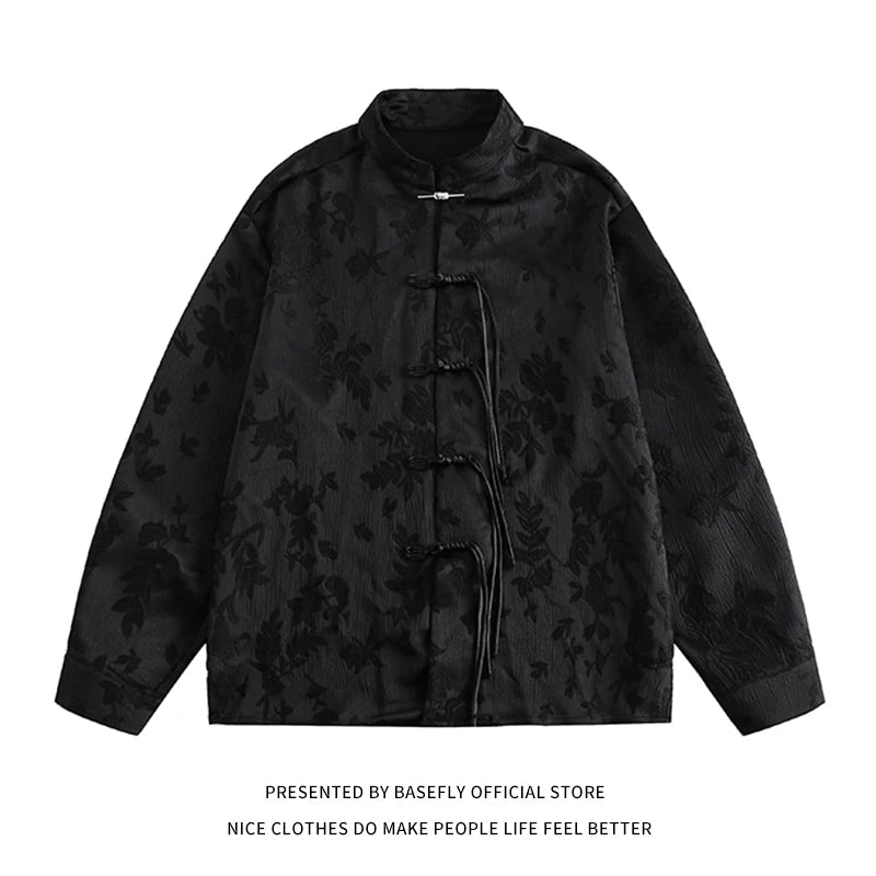 Spring and Autumn Solid Retro Vintage High Streetwear Men Long Sleeve Shirts Unisex Women Couple T-Shirt Casual Chic Jacket