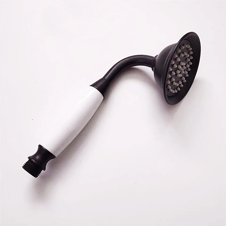 8 Inch Round Ceramic Handle Shower Head Bathroom Solid Brass Copper Rain Shower Head Waterall Hand Shower