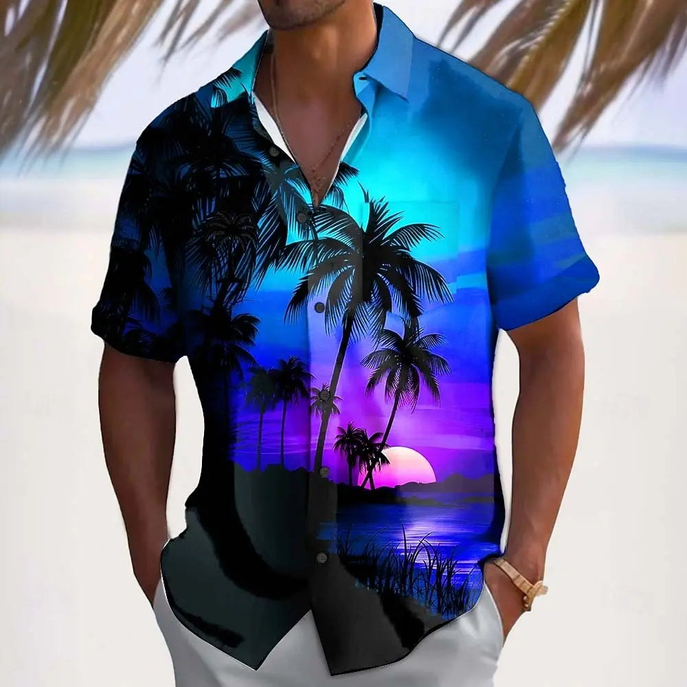 Men's Coconut Tree Nature & Landscapes Tropical Plants Summer Hawaiian Shirt Button Up Aloha Shirt Short Sleeve Casual Vacation