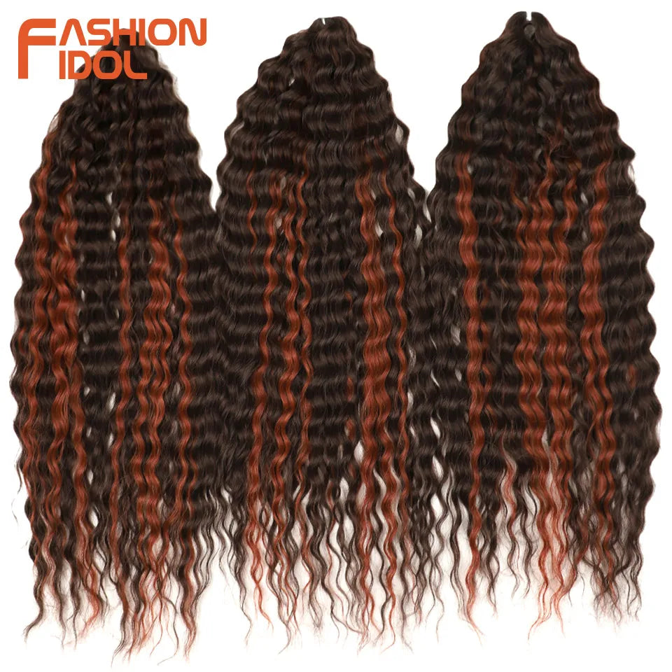 FASHION IDOL 24 Inch 300g Ariel Hair Synthetic Crochet Curly Hair Water Wave Braid Hair Ombre Blonde Braiding Hair Extensions