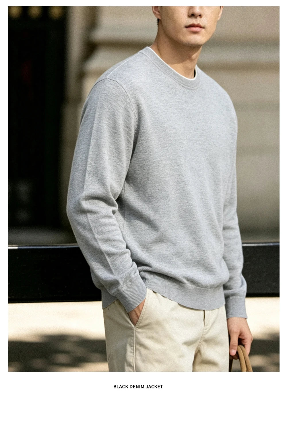Men's Light Grey round Neck Knitted Sweater Long Sleeve Basic Style Commute Knitted Base Shirt Casual Comfortable Lenzing Fabric