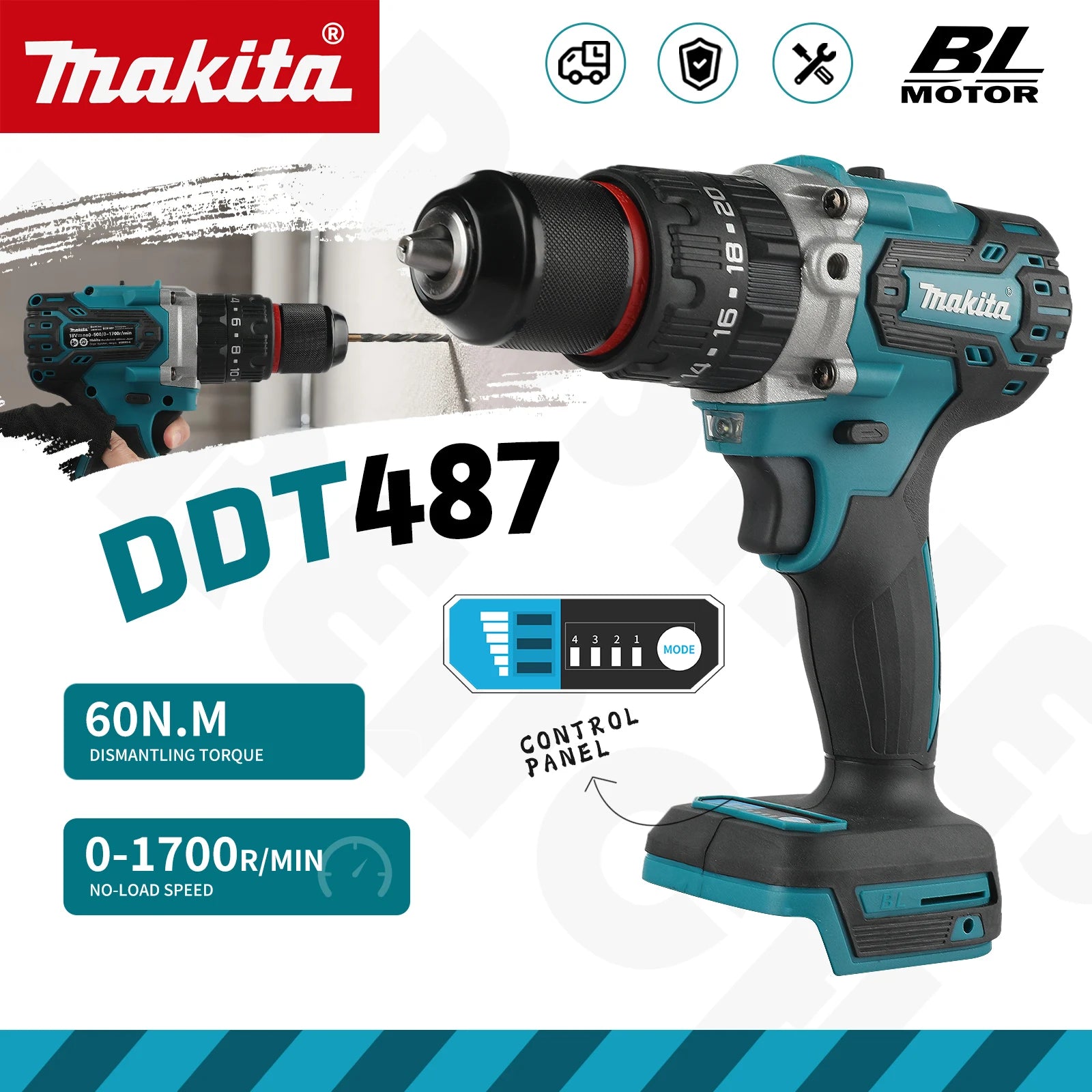 NEW 2026 Makita DDF487 18V Cordless Brushless Impact Drill 13mm 1700rpm 40Nm Ergonomic Grip Power Tool for All Drilling Tasks