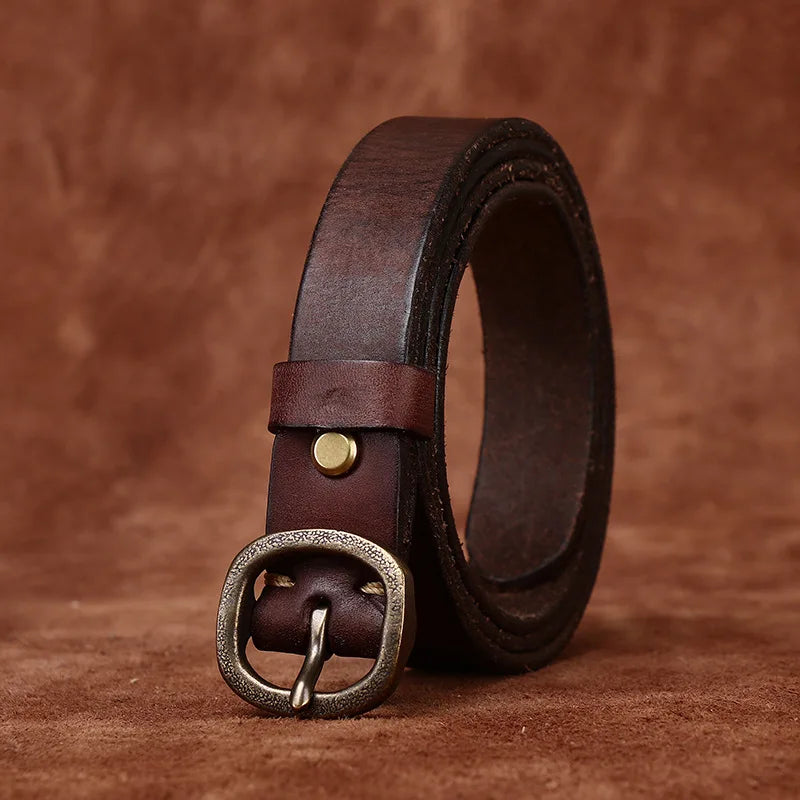 2.3CM Ladies Pure Cowhide Copper Buckle Genuine Leather Casual Jeans Thin Belt Women High Quality Retro Luxury Female Waistband