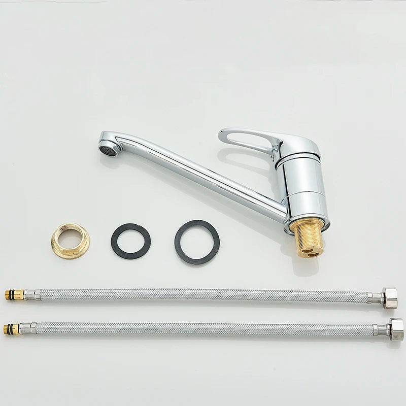 Long Nozzle Kitchen Standing Faucet Bathroom Faucet Modern Polished Chrome Plated Single Handle Swivel Kitchen Tap
