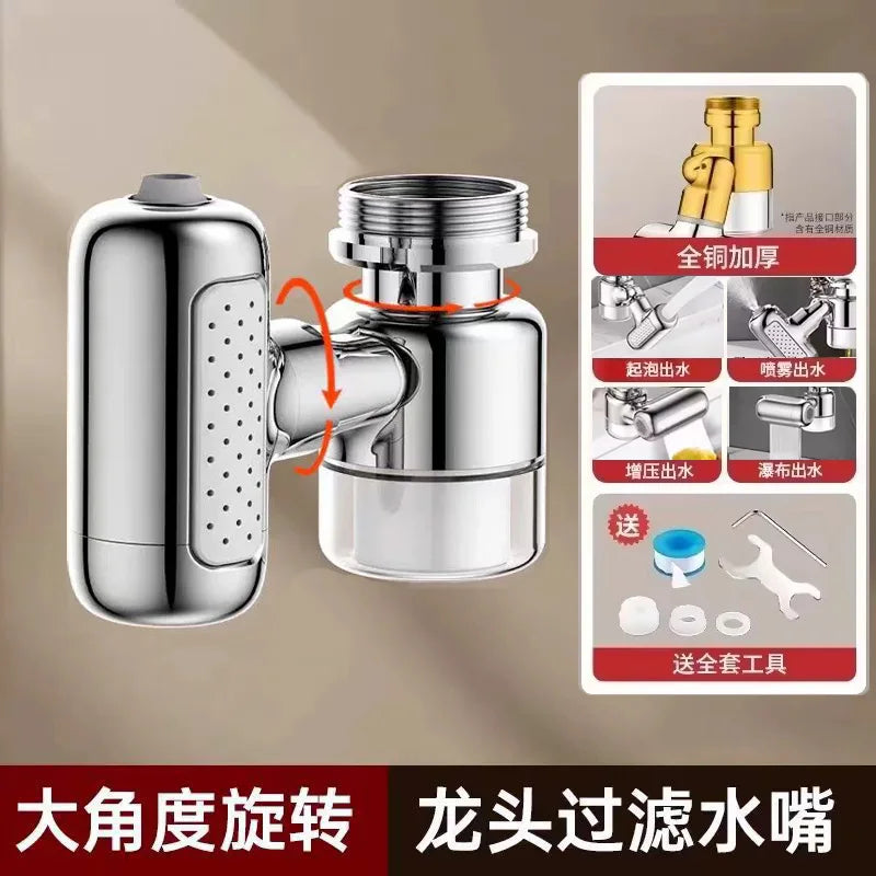 Universal 4 Modes Kitchen Faucet Extender with Filter Brass Swivel Tap Bubbler Nozzle Faucets Aerator Splashproof Extension