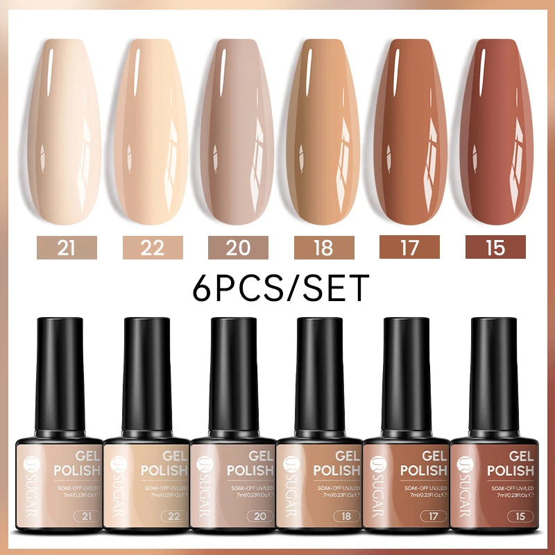 UR SUGAR 6Pcs/Set 7ML Gel DIY Nail Polish Autumn Semi Permanent Soak Off UV LED Gel Varnish Nail Art Design Manicure Kit