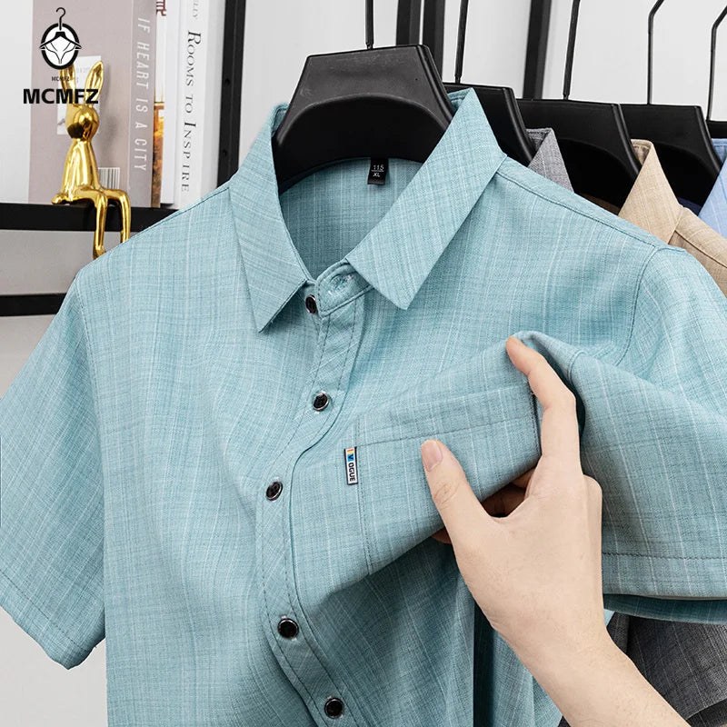 Men Casual Short Sleeve Shirt Anti Wrinkle Quick Dry Comfortable Fabric Business Daily Outdoor Travel Work Wear Blouse