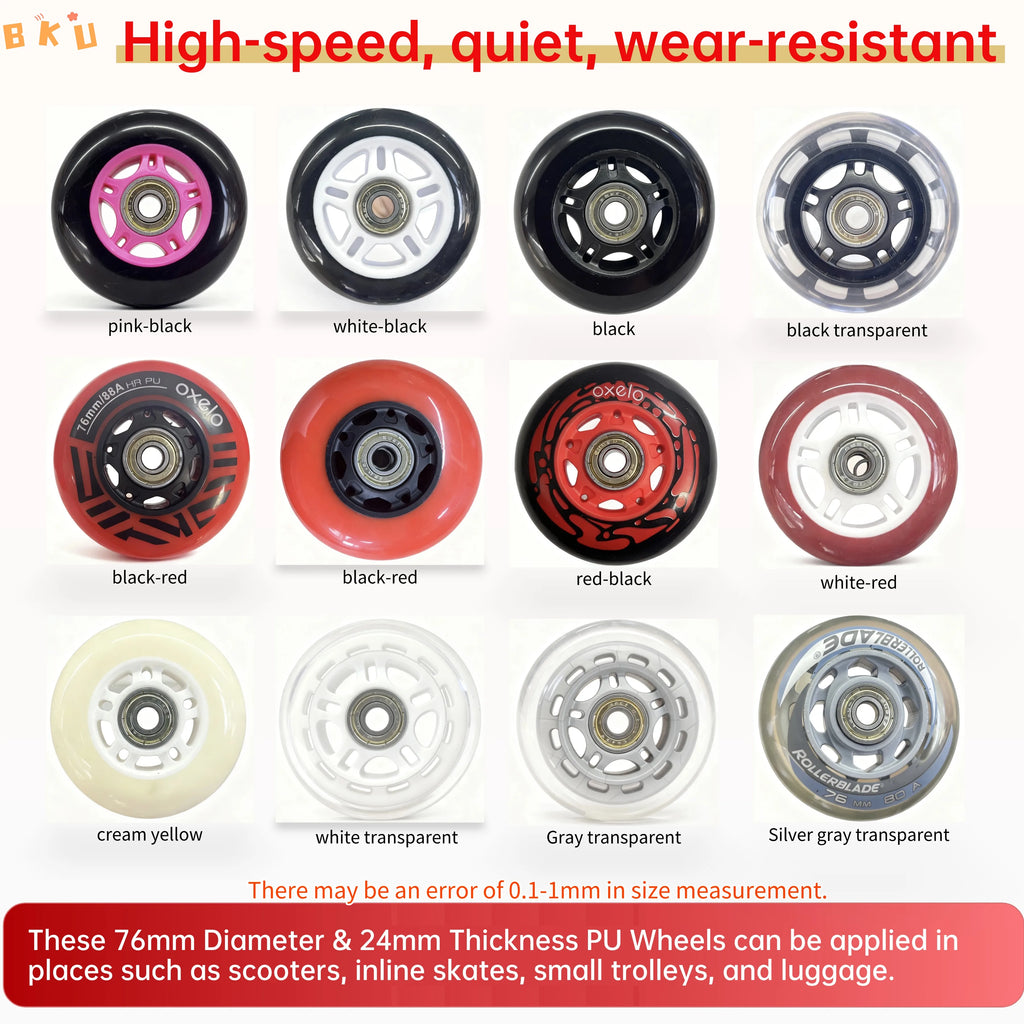 8-Piece PU Replacement Wheels 76mm(3") with ABEC-7 Bearings, PP+PU Material Fit Inline Skates/Kids Scooters/Strollers/Luggage