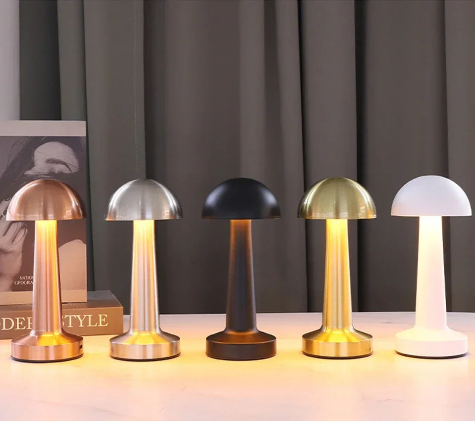 Rechargeable Mushroom Table Lamp Cordless LED Night Light Touch Dimmable Bedside Desk Lamp for Bedroom Living Room Home Decor