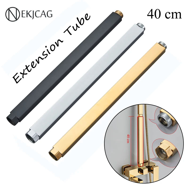 Square Extension Tube Bathroom Shower Faucet Extra Extend Tube Black Golden White Chrome 40/50CM Universal Interface Extend Pipe