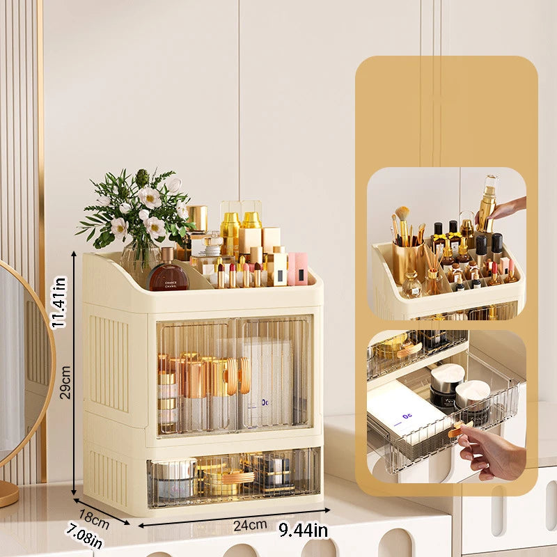 Makeup Drawer Organizer with Divided Compartments, Suitable for Dressing Table/Bathroom, for Organizing and Storing Household Items on the Desktop, Dust-Proof and Easy to Clean, Simple White Design, Stackable Makeup Drawer Bo