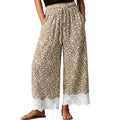 Women Leopard Print Wide Leg Pants Elastic Waist Drawstring Lace Trim Hem Loose Casual Autumn Fashion New Trousers