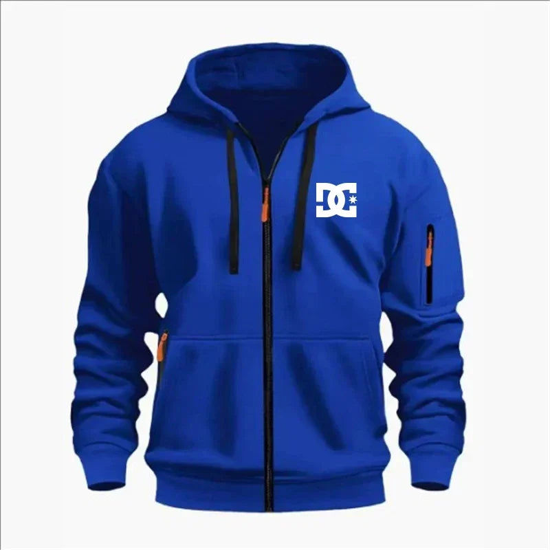 Spring and Autumn Men's Casual Sports Hoodie, Fashionable Arm Pocket Drawstring Hoodie Men's Loose Long-sleeved Shirt Pullover
