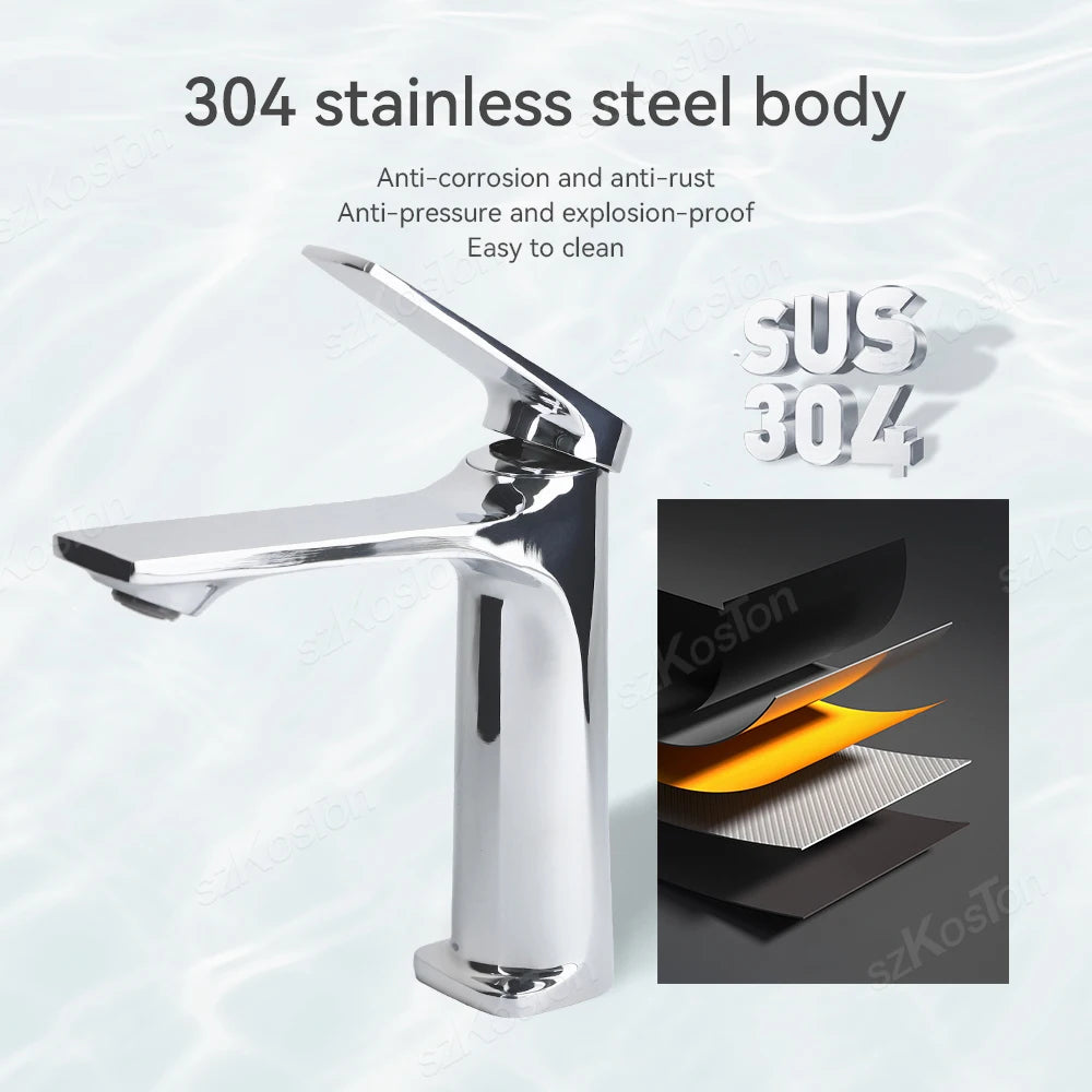 Brass Core Modern Bathroom Sink Faucet Single Handle Deck Mounted Wash Basin Water Tap Hot And Cold Mixer