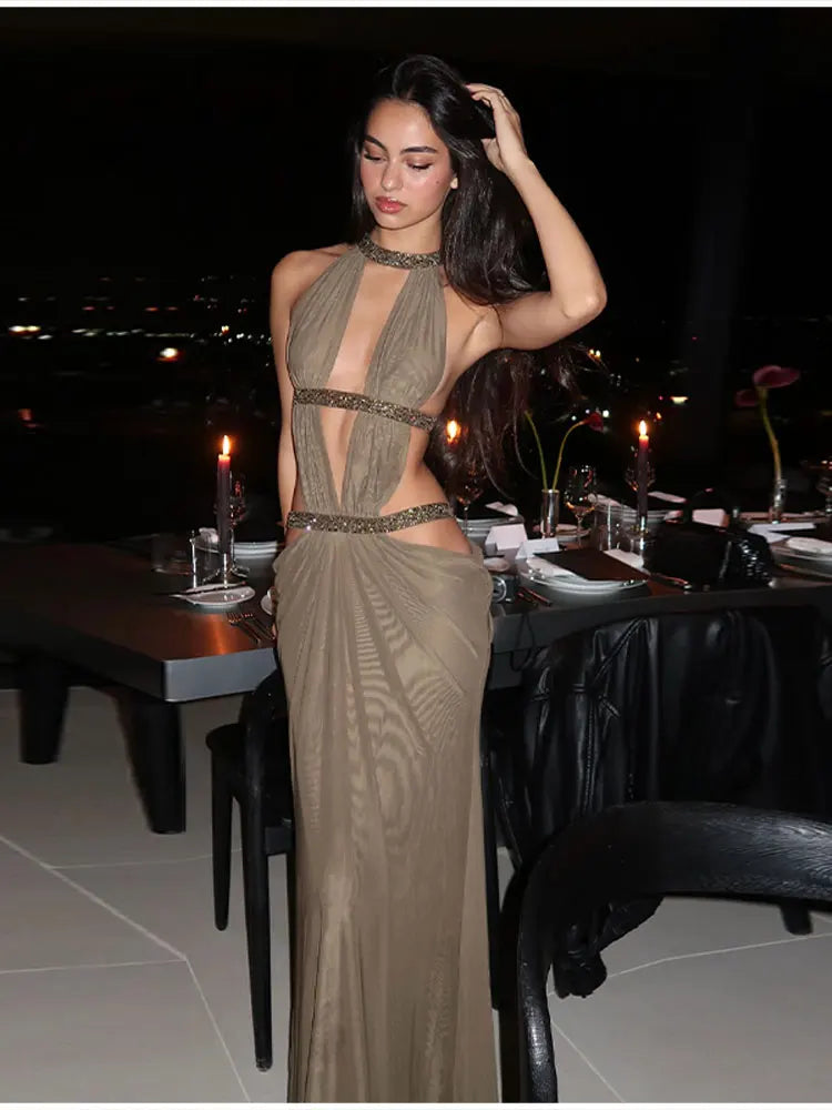 Trendy Nightclub Dress Designers Retro Stylish Minimalist Cutout Draped Ruched Maxi Skirt Women Club Party Outfit