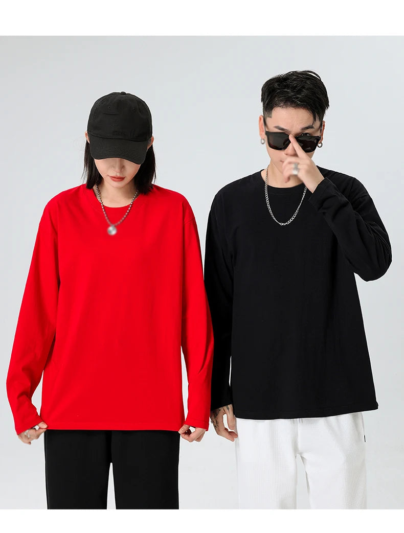 Long sleeve T-shirt Solid Color Top Tees Custom Print Your Design Autumn Plain Cotton Tshirts Plus Size Undershirts For Man