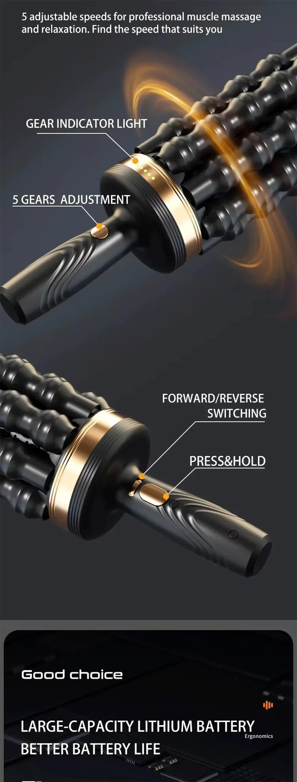 2026 New Arrival Hand Held Massager for Muscles Rolling Percussive Massager Powered Muscle Roller Massager Whole Body Relief