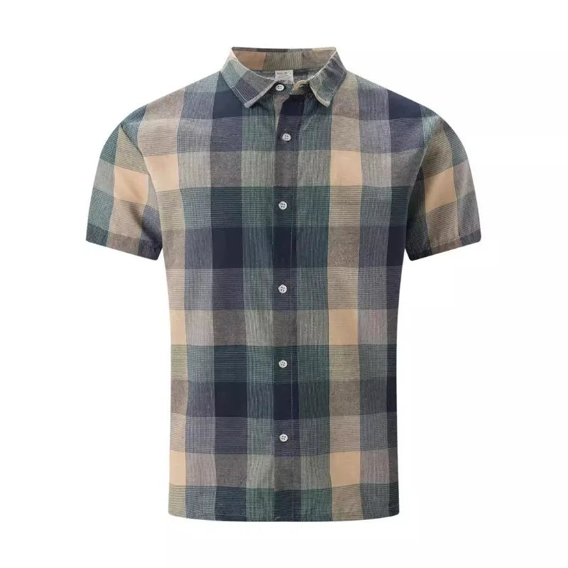 Men'S Shirts Men'S Casual Loose Fitting Short Sleeved Shirt Fashionable Lapel Shirt Top Men'S Color Blocking Short Sleeved Shirt