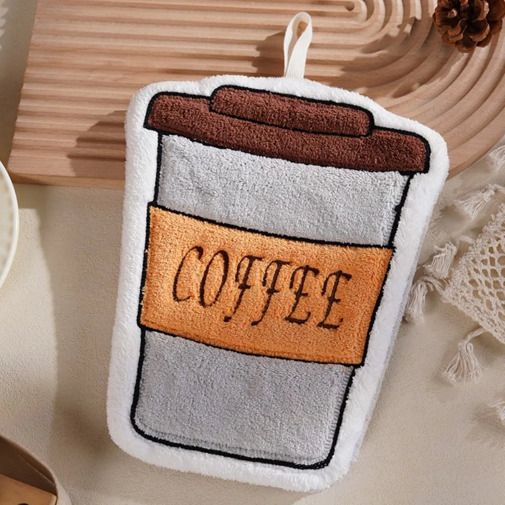 New Coffee Print Hand Towel Kitchen Bathroom Kids Bathing Small Towels Soft Absorbent Tableware Cleaning Hanging Towel