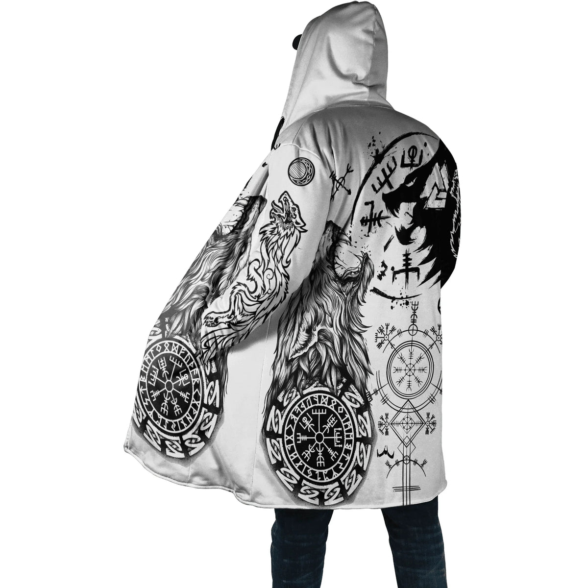 Winter Fashion Mens cloak Norse Odin Raven Tattoo 3D Printed Thick Fleece Hooded Coat Unisex Casual Warm Cape coat DP23