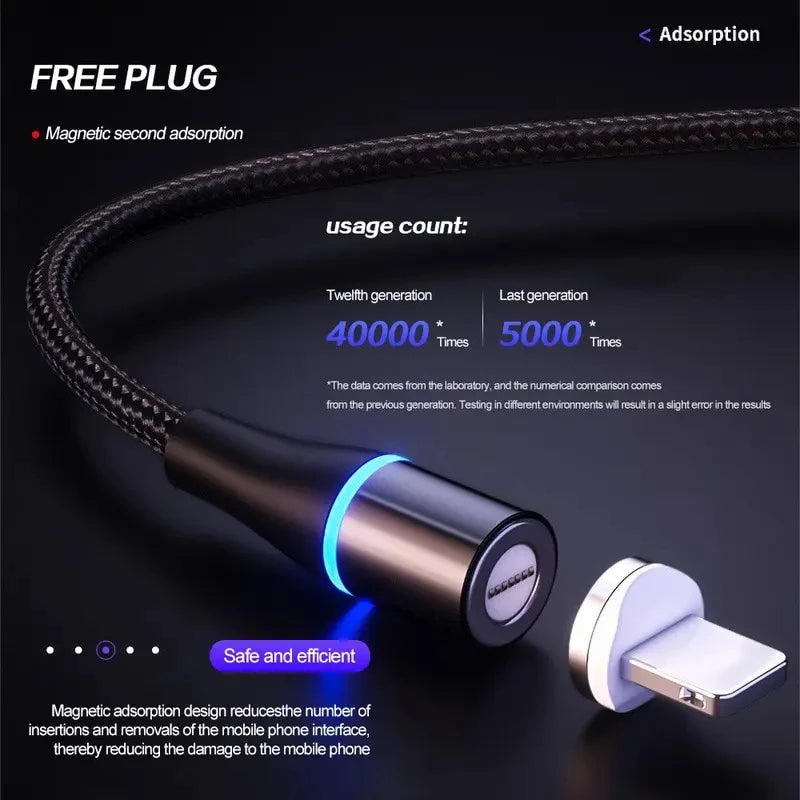 5A Super Fast Magnetizing Data Cable 3 In 1 Multi Function Mobile Phone Charging Cable For Iphone Android Huawei Typec Luminous