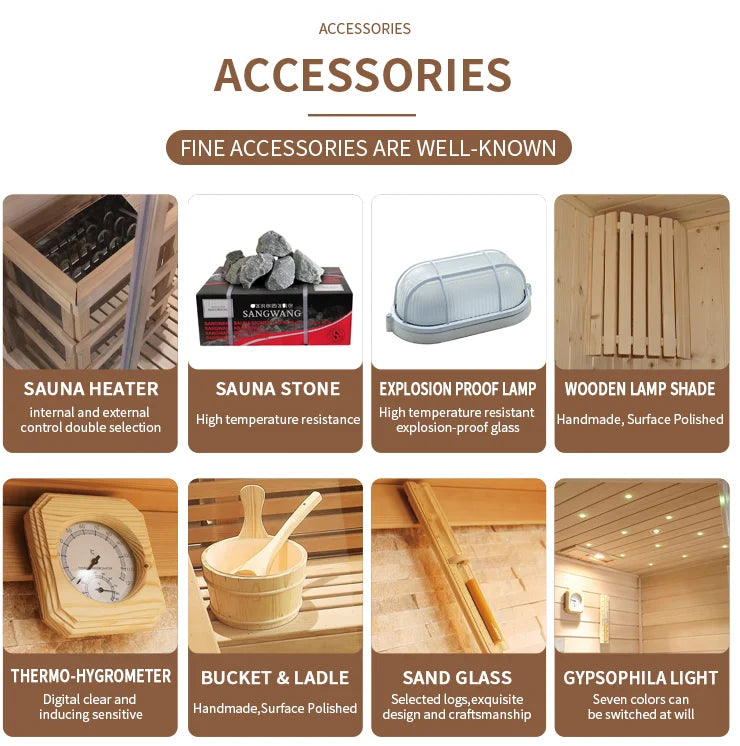 Modern simple outdoor cedar cube sauna easy installation automatic control furnace 4-6 people computer control panel