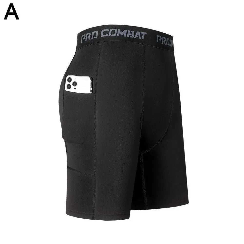 High Performance Men's Compression Shorts With Pocket - Quick Dry Breathable Stretchy Base Layer For Cycling Sports Gym