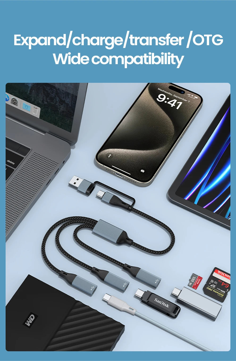 Elough USB to Type-c HUB Charging Cable Transmission Splitter Adapter OTG Computer Docking 3 in 1 Type-c Port HUB