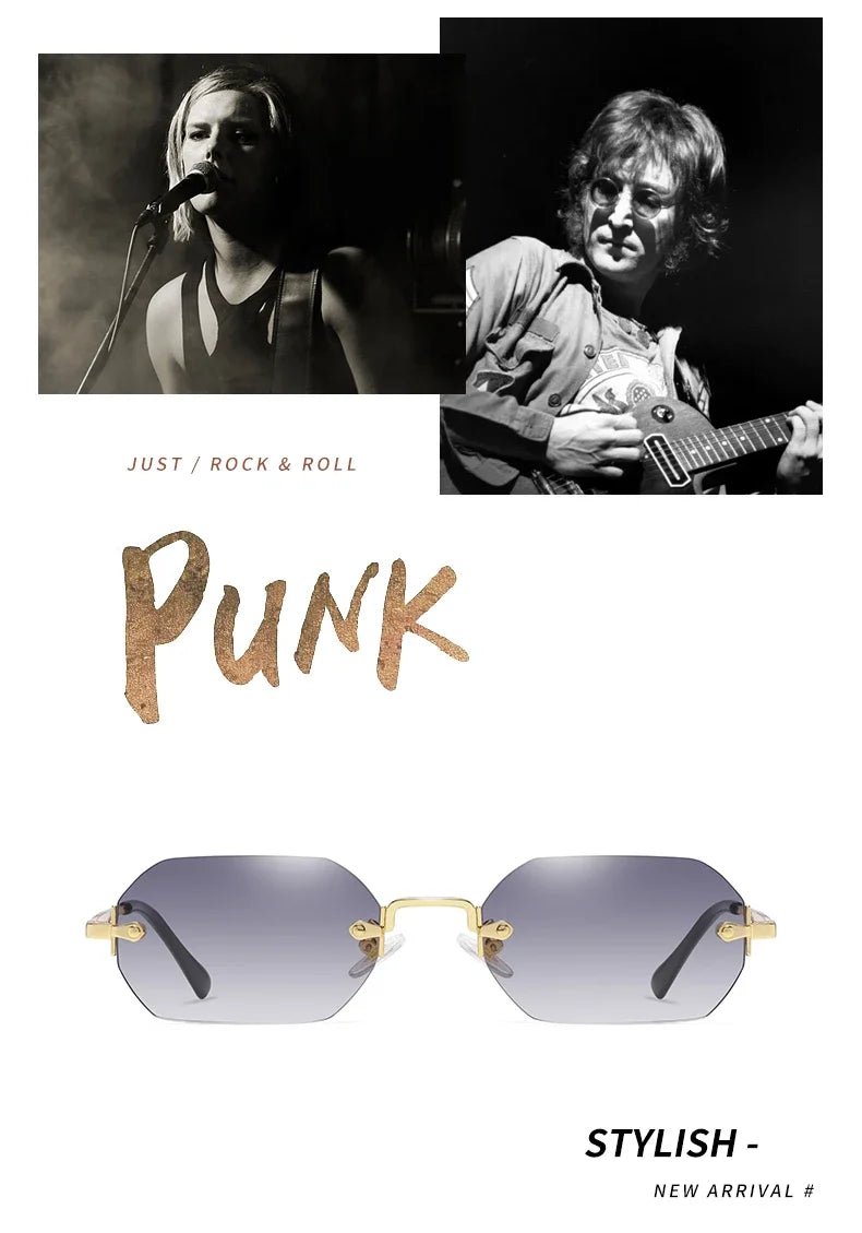 Vintage Rimless Polygon Sunglasses Women Men Luxury Brand Designer Popular Travel Small Frame Sun Glasses Ladies