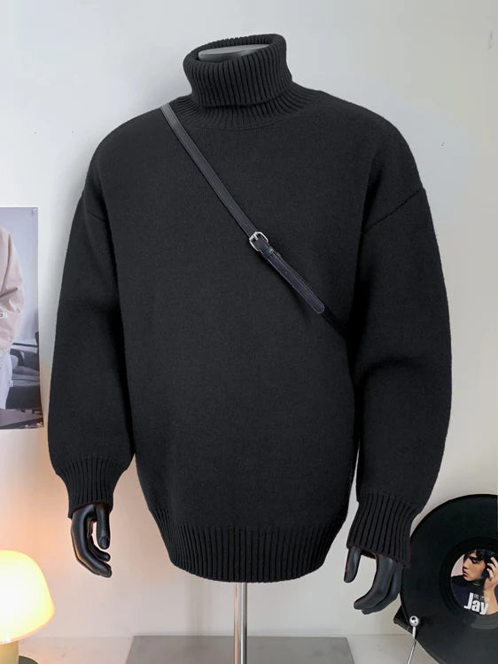 2026 New Autumn Men Turtle Neck Sweater Unisex Casual Loose Fit Trendy Knitted Top Pullovers Outwear Clothing Oversized M-3XL