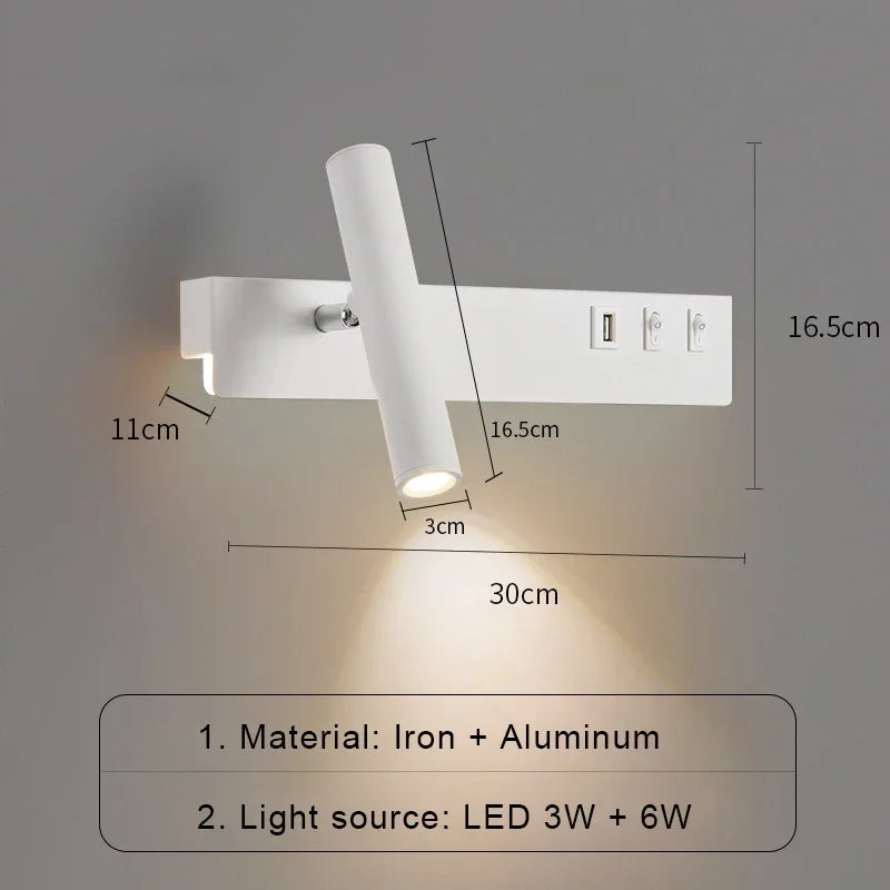 Led Wall Lights With Switch USB Rotatable Adjustable Reading Spotlight Bedroom Bedside Foyer Corridor Indoor Decor Wall Lamp