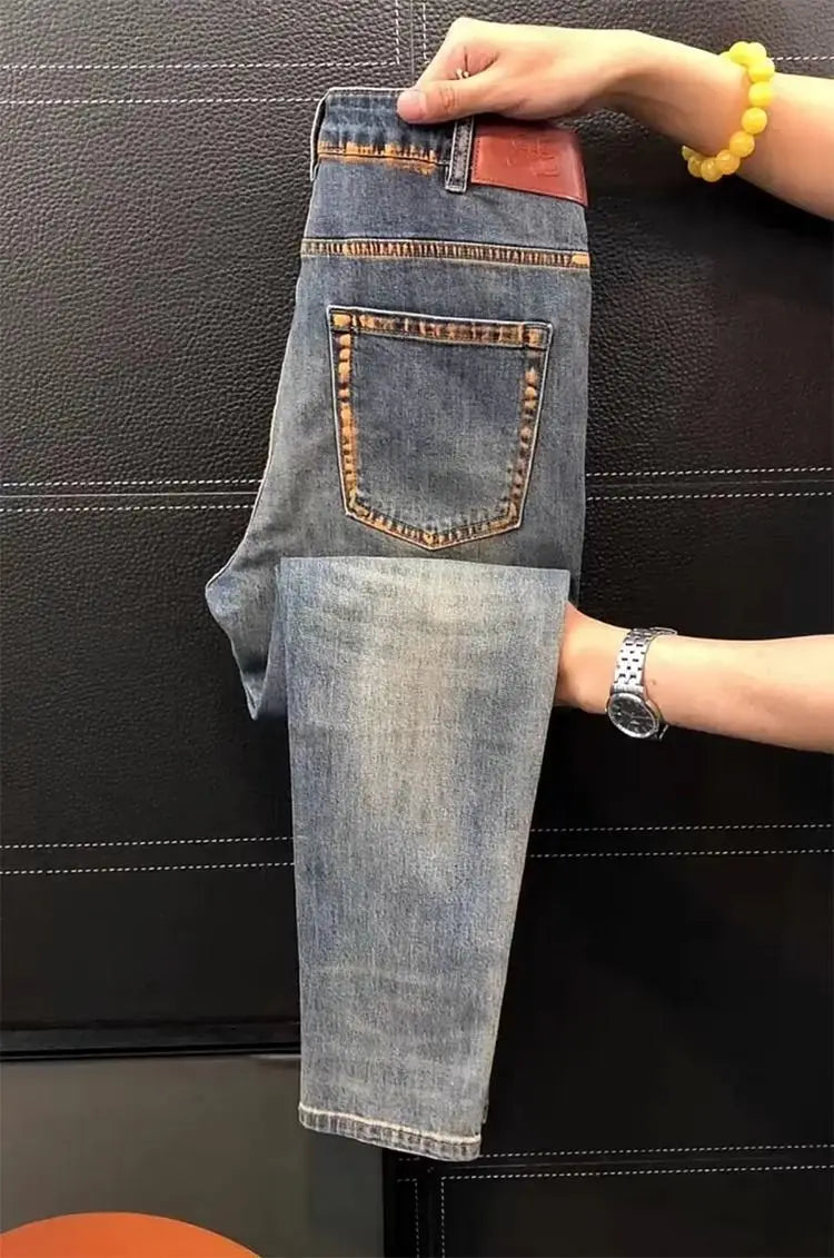 High-quality Jeans Men Italy Luxury Washed Blue Jeans Men's Summer New Business Trend Slim-fit Elastic Trousers Cowboy Pants Man