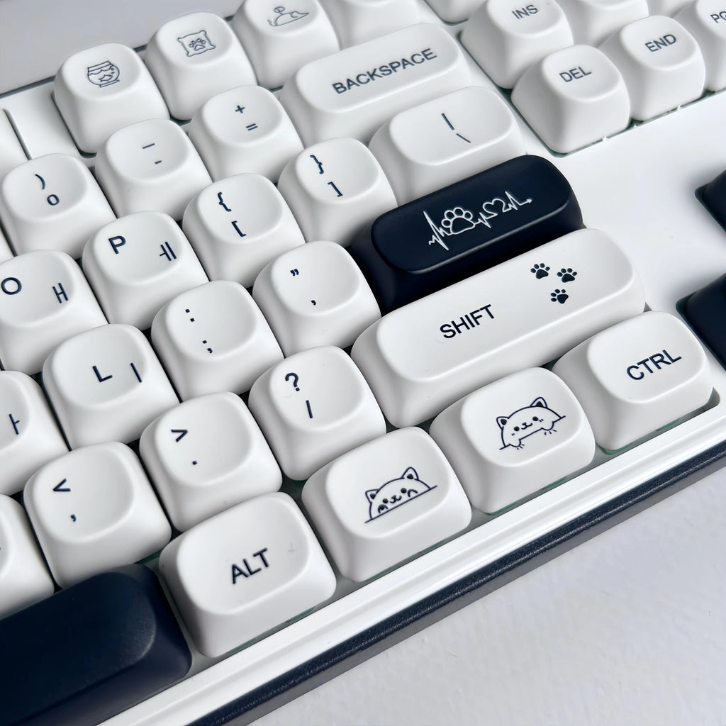 Strange Cat Cute Keycap English/Russian/Korean PBT MOA Minimalist Black and White Keycaps Lovely Kitten Mechanical Keyboard Caps