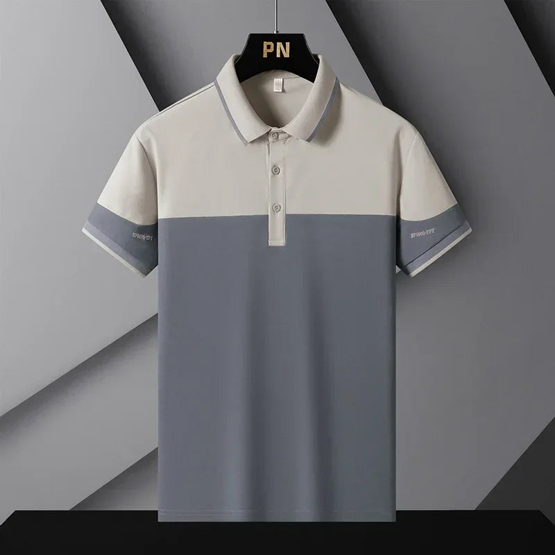 Business Casual Fashion Patchwork T-shirts Contrasting Colors Summer Short Sleeve Men's Clothing Polo-Neck All-match Polo Shirts