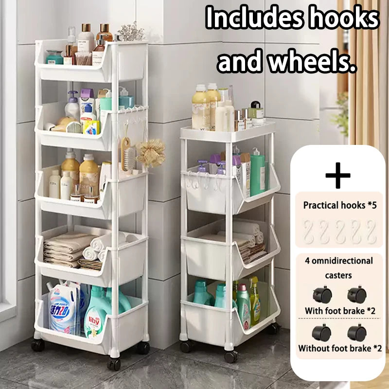 Kitchen Organizer Storage Rack Mobile Snack Toy Trolley Desk Side Book Shelf Rack Wheels